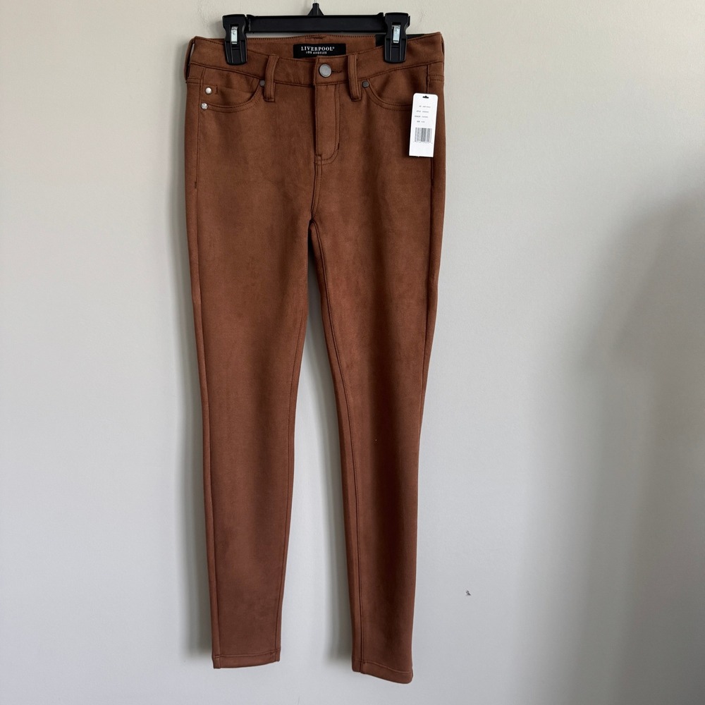Liverpool Los Angeles Abby Ankle Faux Suede Caramel Brown Pants Size 0/25 NWT